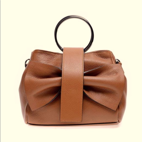 Roberta M AW21 RM 1627 leather cognac brown bow tote bag made in Italy - Picture 1 of 4